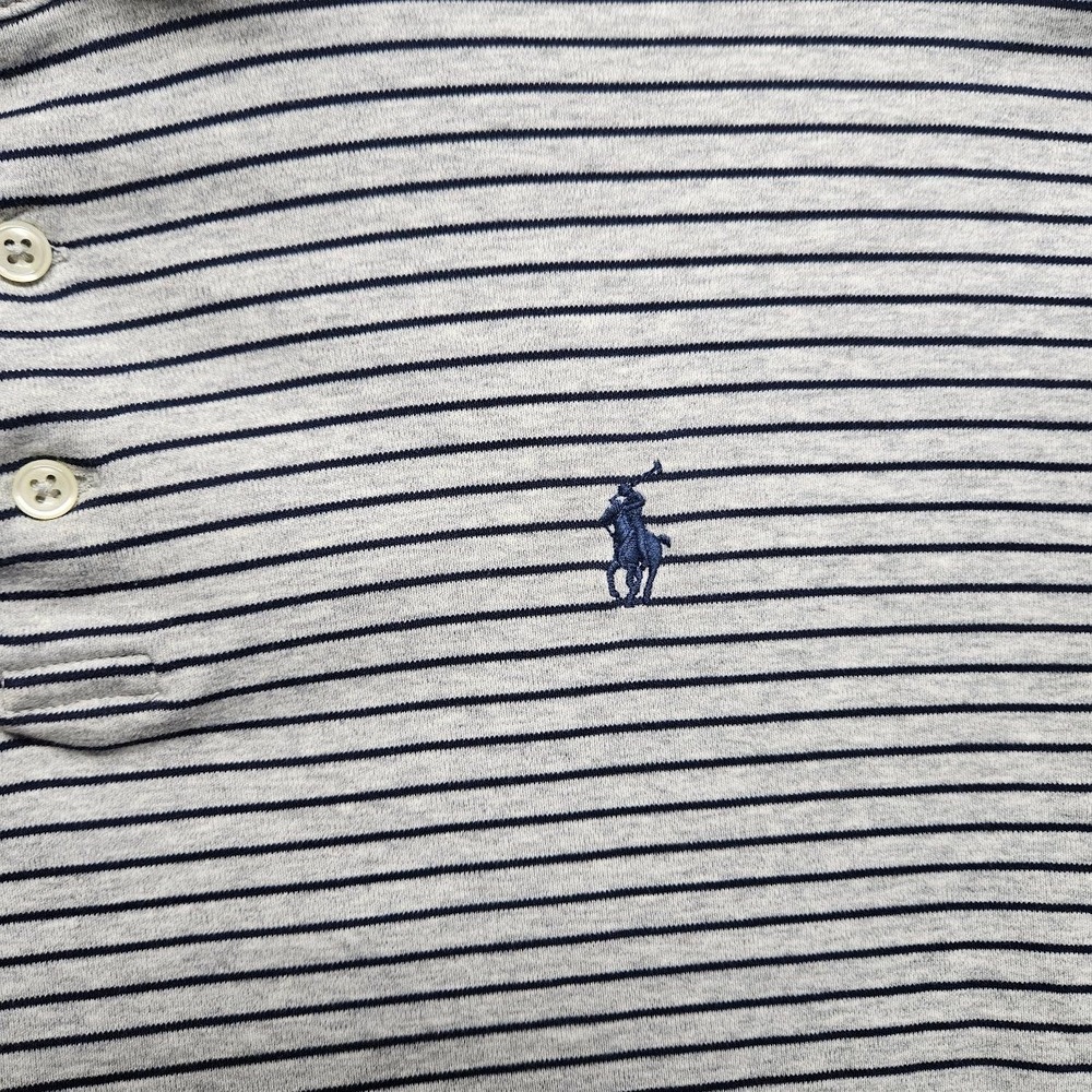 Polo Ralph Lauren Polo Shirt Mens XL Grey Navy Blue Striped Short Sleeve Pony - Picture 4 of 8